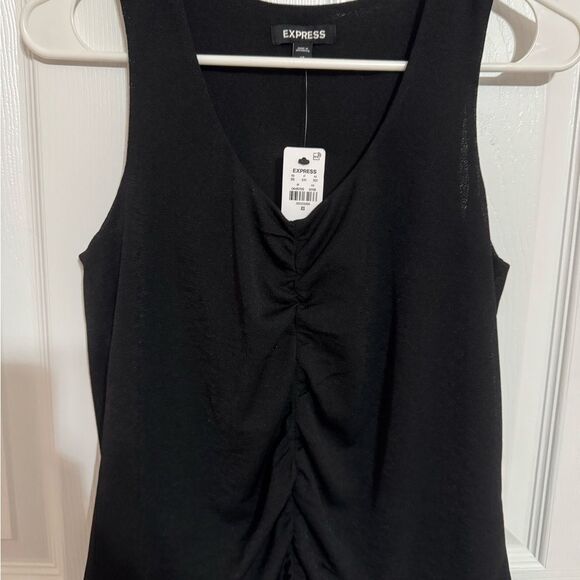 Express Black Ruched Sleeveless Tank Top | Scoop Neck | Extra Small - Picture 2 of 8